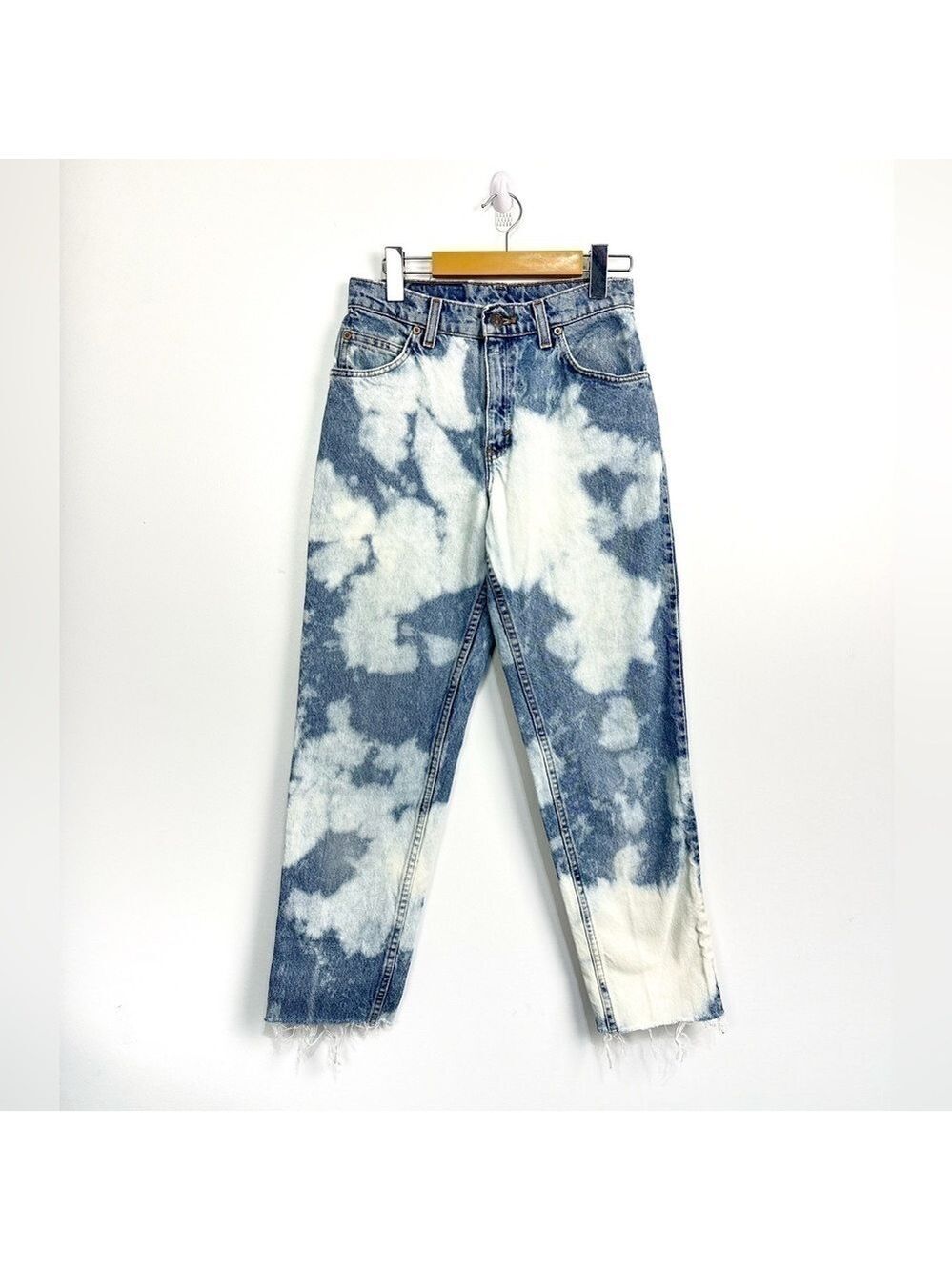 Vintage Orange Tab Levi’s Bleach Tie Dye Made in USA Raw Hem Distressed Sz